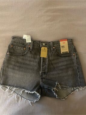 Levi's 501 High-Rise Frayed Hem Jean Shorts in Black